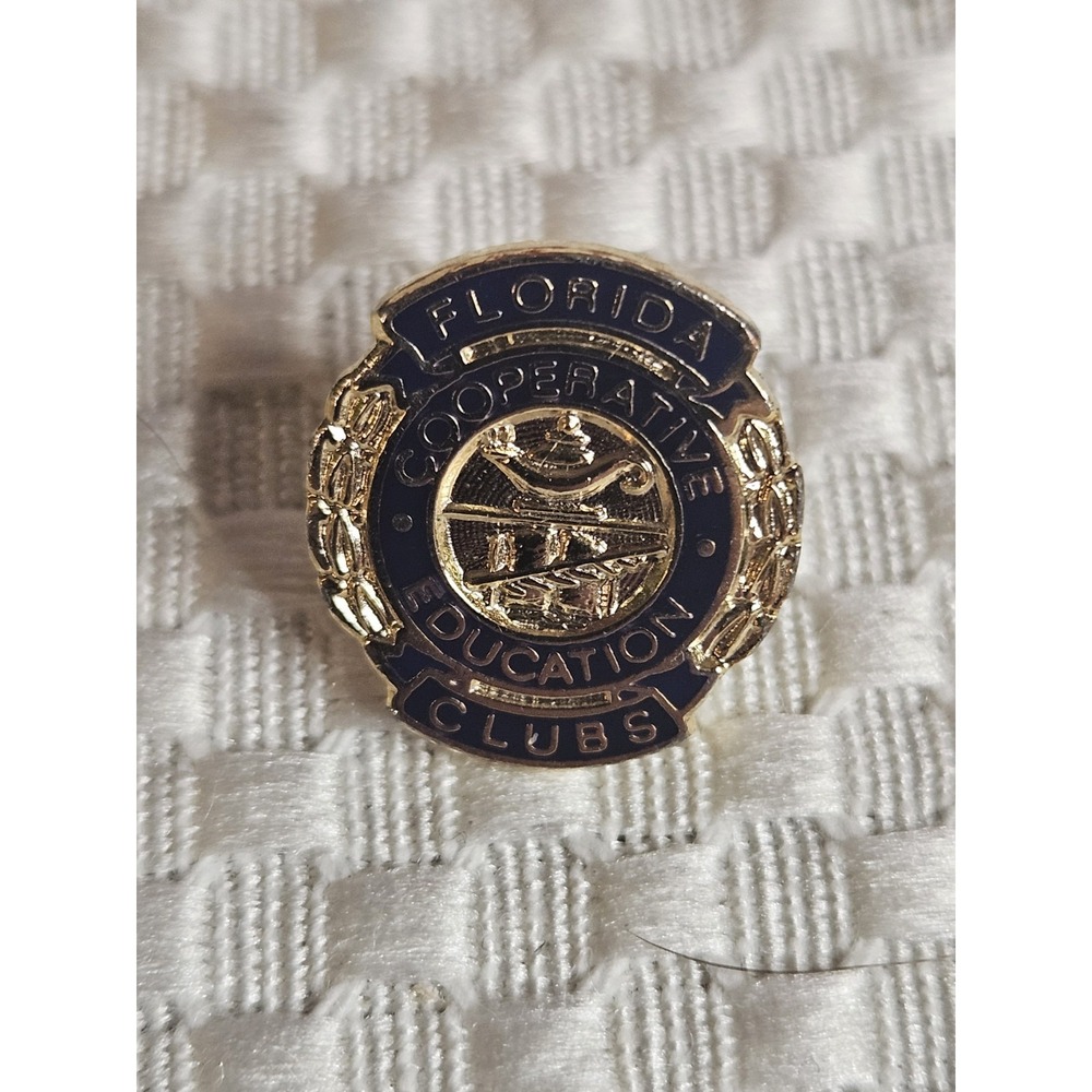Vintage Florida Cooperative Education Clubs Lapel Pin DCT Gold Tone Blue Enamel